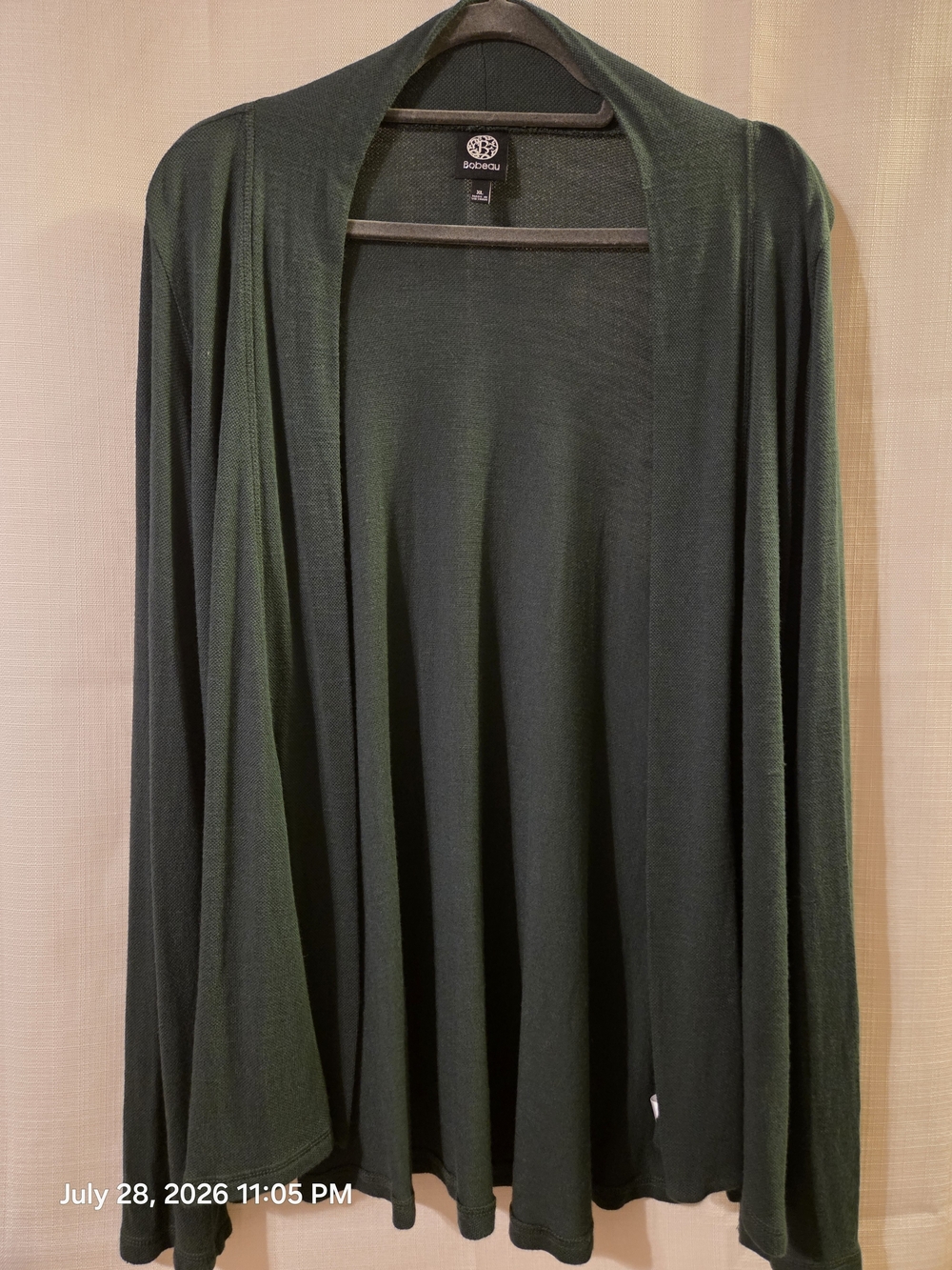 bobeau Open-Front Lightweight Cardigan in Dark Green